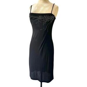 Charlotte Russe Black Embellished Mini Midi Dress Y2K Side Slits Bodycon- Small